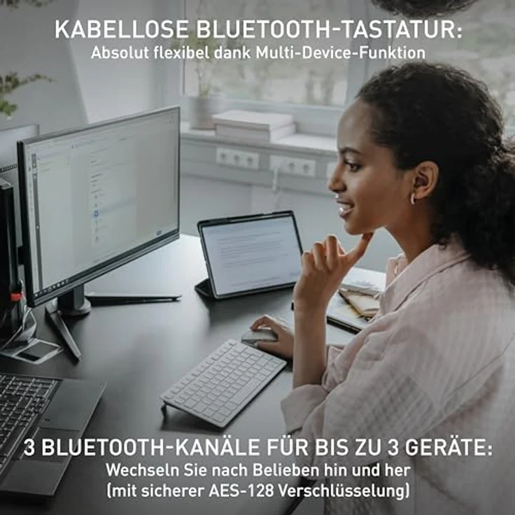 CHERRY KW 7100 Mini BT, Kompakte Multi-Device-Tastatur mit 3 Bluetooth®-Kanälen, Deutsches Layout (QWERTZ), Flaches Design, inkl. Transporttasche, Agave Green – Bild 2