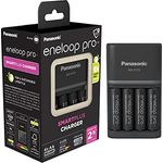 Panasonic eneloop SmartPlus Ladegerät für 1–4 AA/AAA NI-MH-Akkus, mit 4 LED-Anzeigen und 10 Sicherheitsfunktionen, inkl. AA/Mignon-Akkus, min. 2500 mAh, schwarz, 52055E40