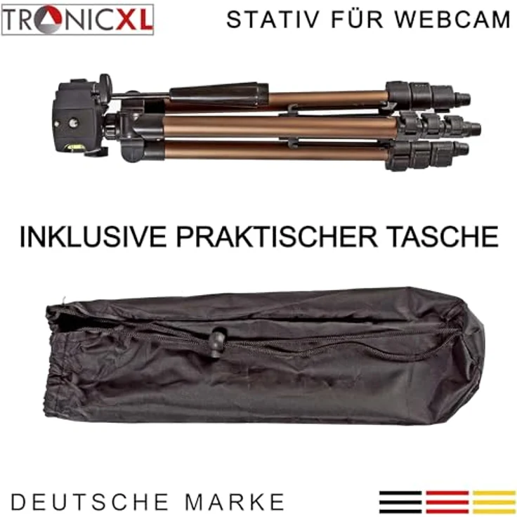 TronicXL Tripod Stativ für Webcam Logitech C920 Brio 4K C925e C922x C922 C930e, einstellbare Höhe 35-105cm, 3-Wege-Panoramakopf, lichtgewichtig, praktische Transporttasche – Bild 4