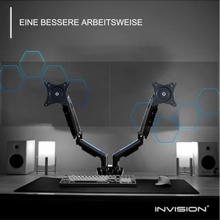 Invision MX400 Doppelarm Monitor Halterung für 19-32 Zoll Bildschirme, VESA 75 & 100 mm, Höhenverstellbar, Schreibtischklemme, Tragfähigkeit 2-9 kg, ergonomisches Design – Bild 4