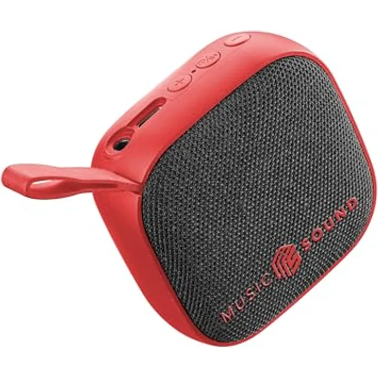 Music Sound MINI Bluetooth-Lautsprecher, 3-Watt-Leistung, 4 Stunden Spielzeit, kompakt und tragbar, weiche Stoffoberflächen, rot