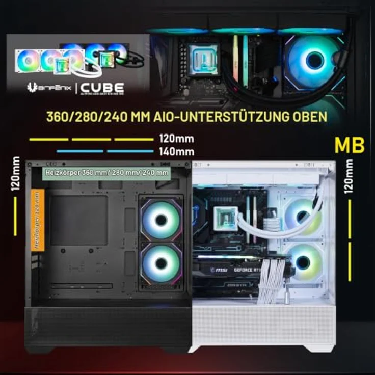 BitFenix CETO Basic Gehäuse, Midi-Tower in Weiß mit ATX-Formfaktor, drei 120-mm A-RGB-Lüftern und gehärtetem Glas – Bild 3