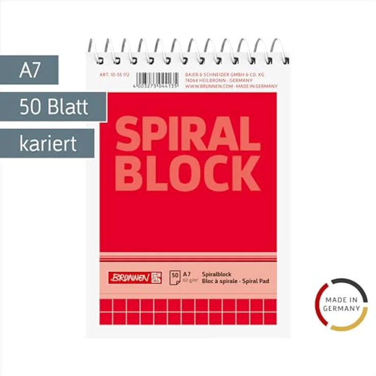 BRUNNEN Spiralnotizblock DIN A7 kariert, praktische Schreibunterlage für unterwegs – Bild 2