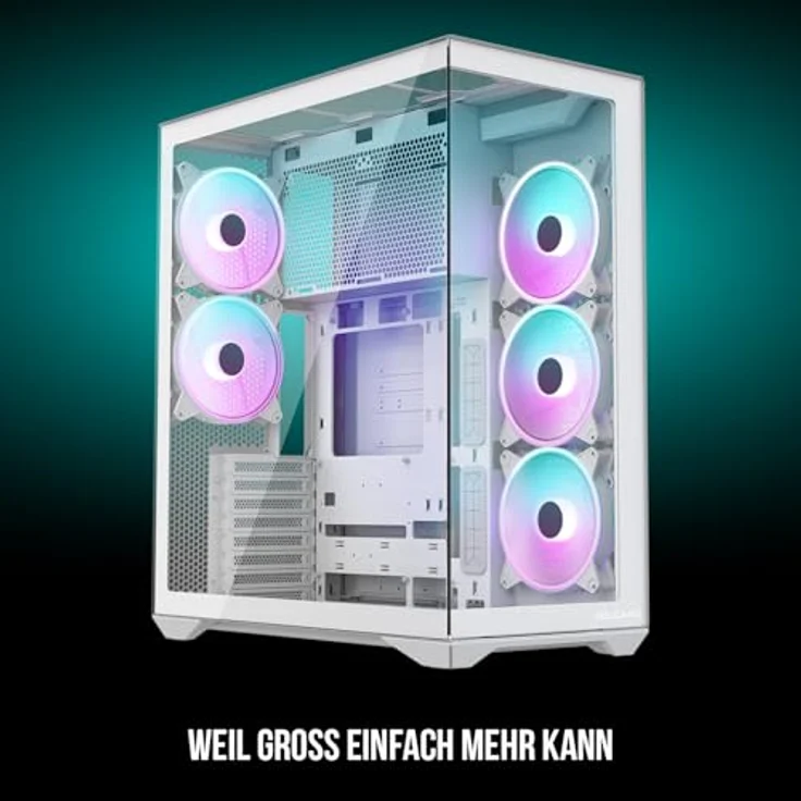 Modecom Volcano Space XL ARGB Full Tower 5F, weißes Gaming PC Gehäuse mit 5 ARGB Lüftern, gehärtetem Glas und Wasserkühlungssupport – Bild 3