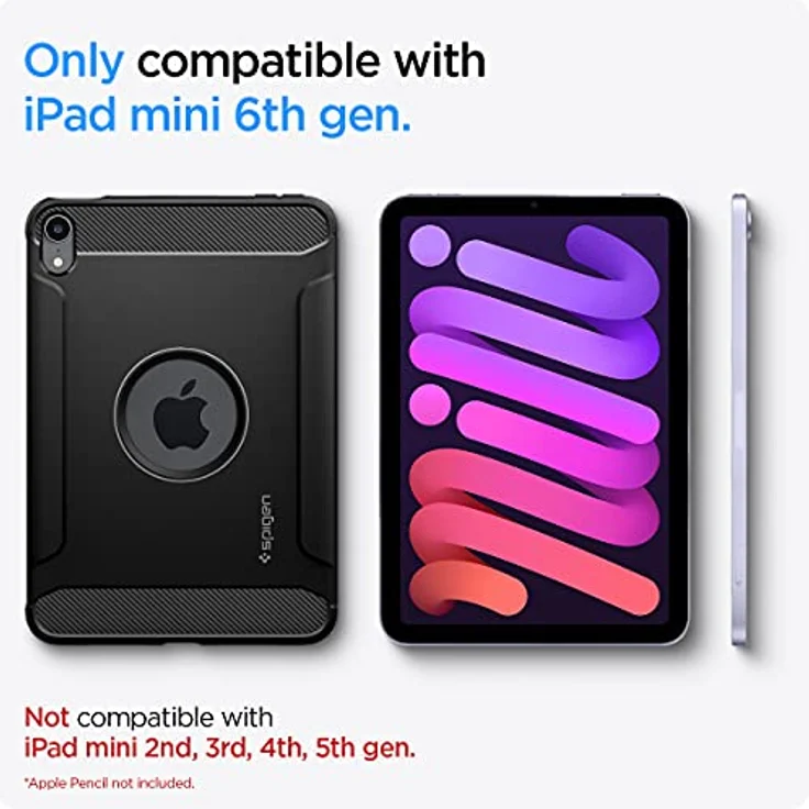 Spigen Rugged Armor Hülle für iPad Mini 6. Generation 2021 - Schwarz, Zeitlose Kohlefaserstruktur mit taschenfreundlichem Schutz - Preisvergleich – Bild 2