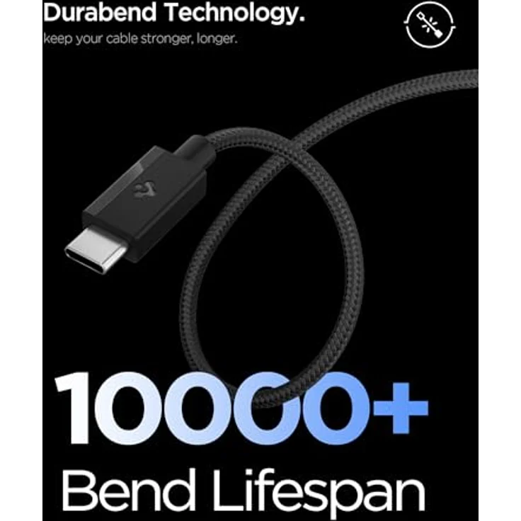 Spigen Essential USB C to USB C 60W Fabric Cable, 1.5m, schwarzes, langlebiges Lade- und Datenkabel mit Schutzmechanismen – Bild 3