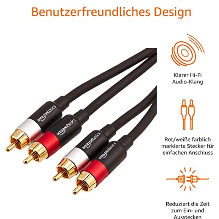 AmazonBasics PBH-20216 - Cinch-Audiokabel, 2 x Cinch-Stecker auf 2 x Cinch-Stecker, 1,2 m – Bild 4