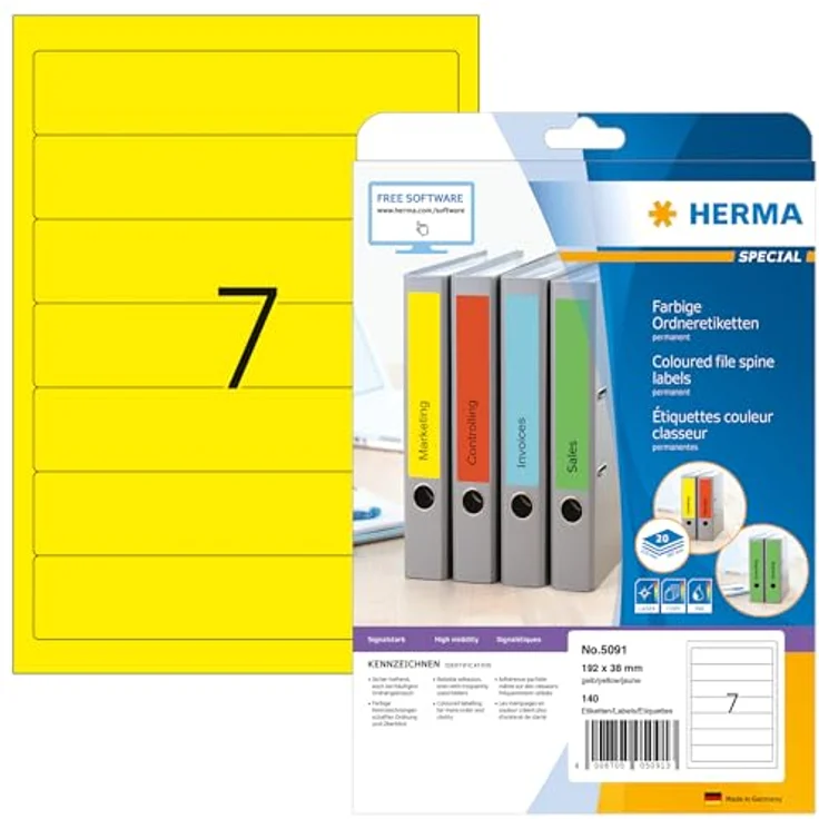 HERMA Aktenordner Ordnerrückenetikett SPECIAL, schmal/kurz 38 x 192 mm, blickdicht, 100% recyclingfähig – Bild 1