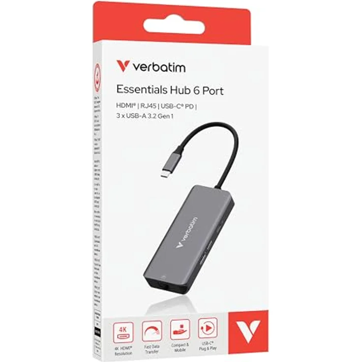Verbatim USB-C Essentials Multiport Hub, 6 Anschlüsse mit RJ45, 4K HDMI und 100W PD – Bild 7