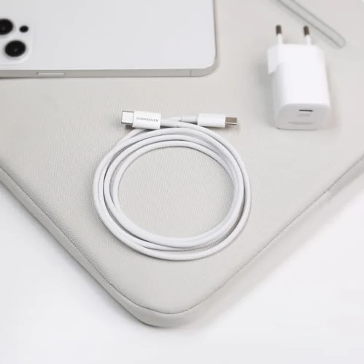 VONMÄHLEN USB-C zu USB-C Kabel, 60 Watt Fast Charging, 1 Meter, langlebig und flexibel aus geflochtenem Nylon, weiß – Bild 4