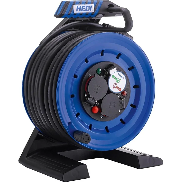 Magni Kabelrolle H07RN-F 30m, Vollkunststoff-Kabeltrommel mit 3-fach-Steckdose Typ E, Überlastschutz, Wandmontage geeignet