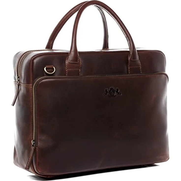SID & VAIN Laptoptasche Ryan aus Premium Leder I Business-Tasche XXL groß für Herren und Damen 15 Zoll Laptop-Fach I Umhängetasche Aktentasche braun handgefertigt