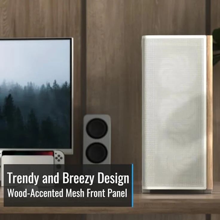 AeroCool Geh Midi D501A-G-WT-V2 (W/ Wood/ ATX) PC-Gehäuse mit Holzakzentuiertem Mesh-Frontplatten-Design – Bild 3