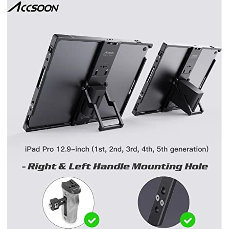 Accsoon Power Cage Pro für iPad 12.9" - Größenverstellbar - Aluminiumlegierung in Luftfahrtqualität - Unterstützt 9 iPad-Modelle - NP-F-Akku - Silber – Bild 5