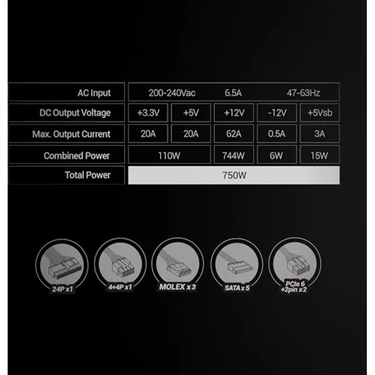 Mars Gaming MPZE750SI, ATX Netzteil 750W, 80 Plus Silver, 87% Effizienz, 10 Jahre Garantie, Weiß – Bild 5