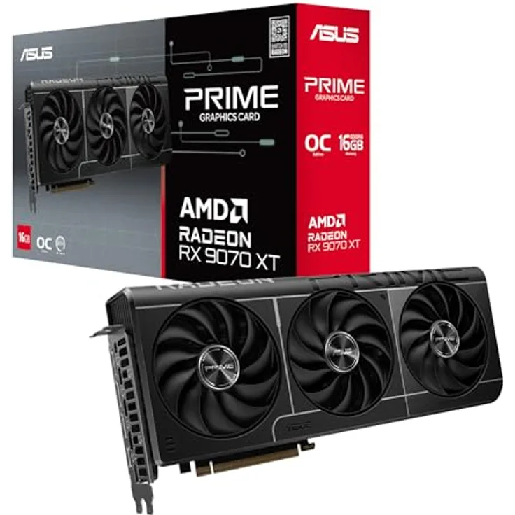 ASUS Prime Radeon RX 9070 XT OC Edition 16GB GDDR6 Gaming Grafikkarte, PCIe 5.0, 2.5-Slot-Design, 0dB-Technologie