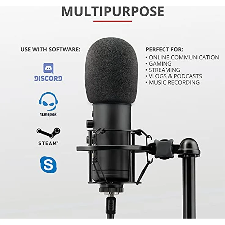 Trust GXT 256 Exxo USB Gaming Mikrofon für PC und PS4 (mit Ständer, Kopfhöreranschluss und Kondersator, RGB LED, für Streaming, Podcast) - schwarz – Bild 5