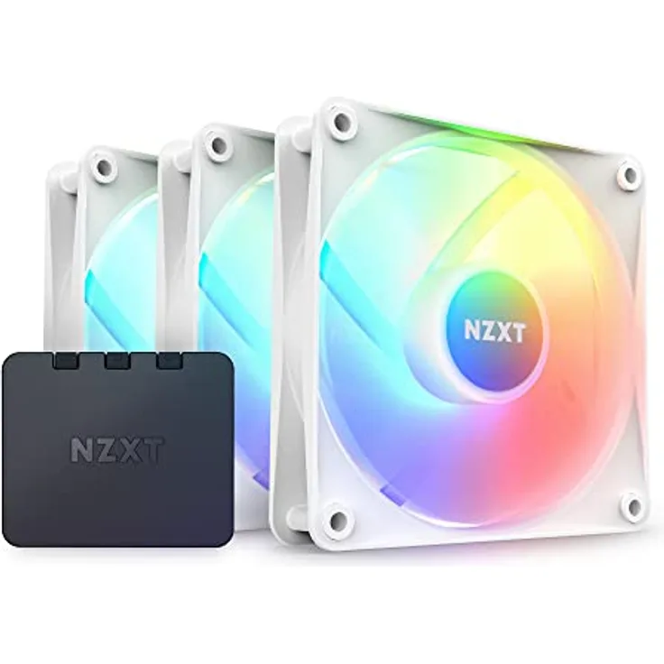 NZXT F120 RGB Core Dreierpackung – 3 × 120 mm nabenmontierte RGB-Lüfter mit RGB-Steuerung – 8 einzeln ansteuerbare LEDs – Halbtransparente Lüfterblätter – PWM-Steuerung – CAM-Software – Weiß