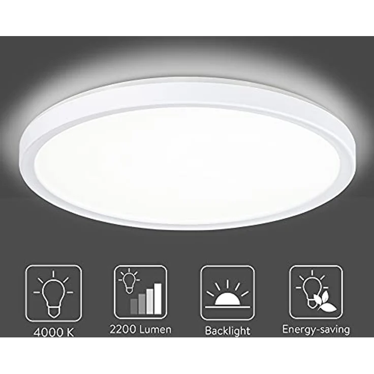 Navaris LED Deckenleuchte mit zusätzlicher Hintergrundbeleuchtung - dimmbar - 22 Watt - 42 x 2,8cm - 4000K - ultra flach rund, weiß – Bild 4