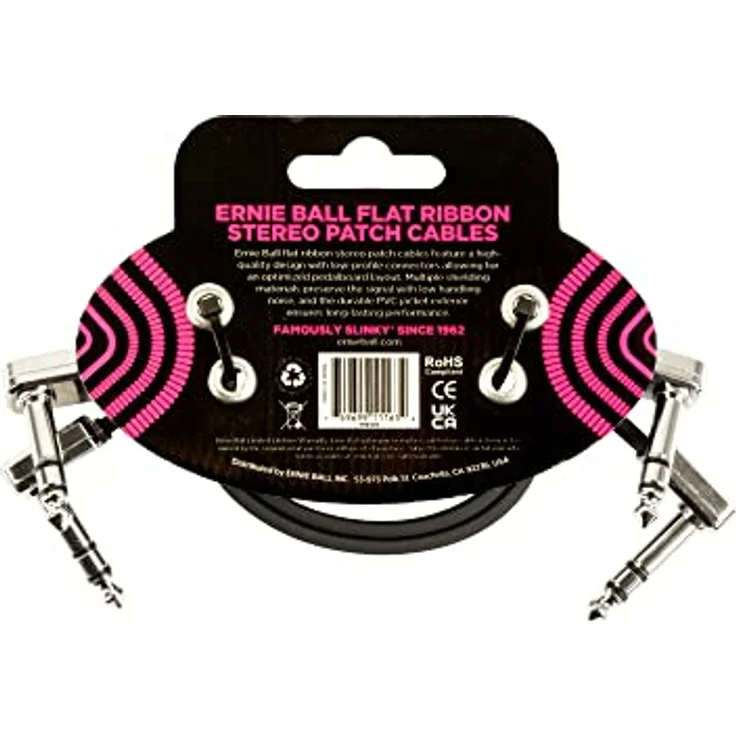 Ernie Ball Flaches Stereo-Patchkabel 30,48 cm, 2er-Pack, schwarz, abgeschirmt für störungsfreies Signal – Bild 2