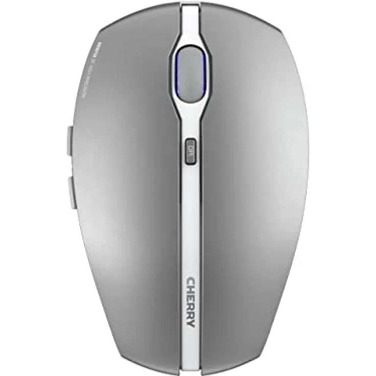 CHERRY GENTIX BT, kabellose Bluetooth Maus, Multi-Device Funktion für bis zu 3 Endgeräte, umschaltbare Auflösung (1000/2000 DPI), 7 Tasten und Scrollrad, batteriebetrieben, Frosted Silver – Bild 1