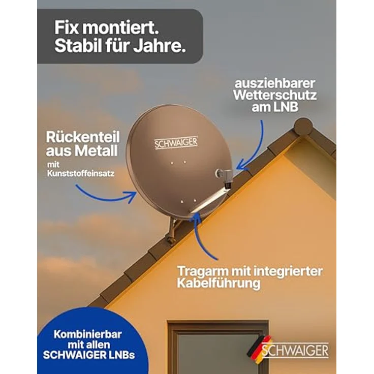 Schwaiger Satellitenanlage Set, Ziegelrot, Stahl 75 cm, Multifeedfähig mit Quad LNB für bis zu 4 Teilnehmer – Bild 5