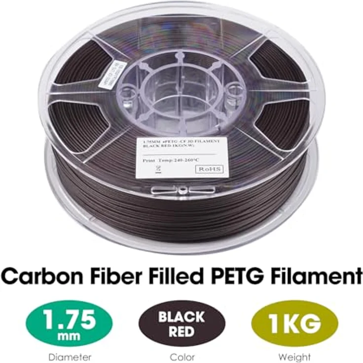 eSUN ePETG-CF, Carbonfaser gefülltes PETG Filament 1.75mm, Schwarz Rot, 1KG Spule für FDM 3D Drucker – Bild 2