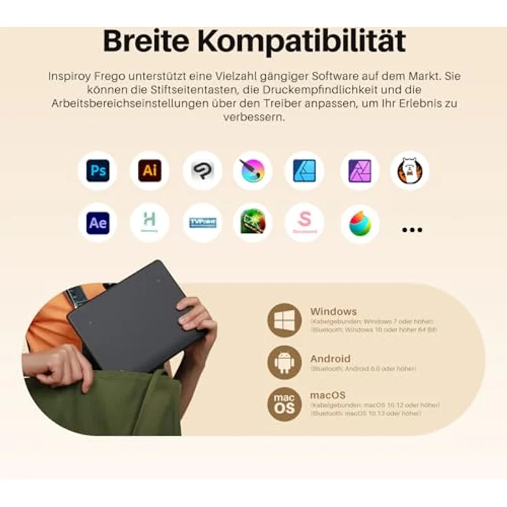 HUION Inspiroy Frego S Bluetooth-Grafiktablett, PenTech 3.0+, 6,3 x 3,9 Zoll, Cosmo Black – Bild 7