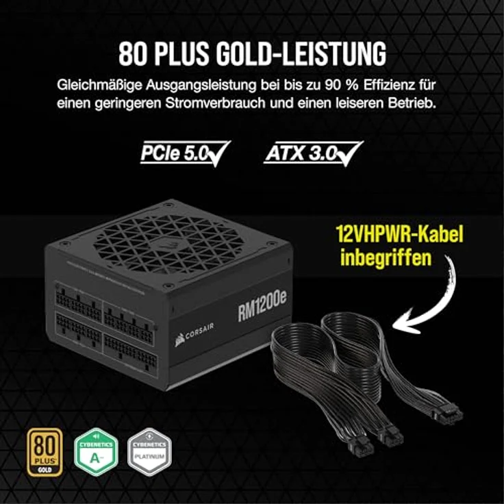 Corsair RMe Series RM1200e 80 PLUS Gold Netzteil, modular, ATX 3.1, PCIe 5.1 - 1.200 Watt, schwarz – Bild 4