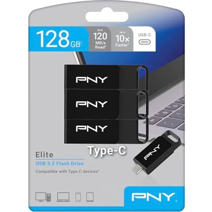 PNY ELITE TYPE-C USB 3.2 128GB X3, USB Stick mit bis zu 120 MB/s, schwarz – Bild 10