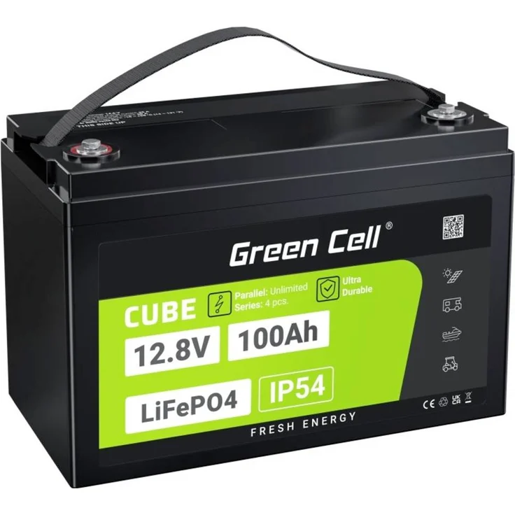 Green Cell CUBE LiFePO4 Spezial-Akku, Lithium-Eisenphosphat-Batterie 12.8V 100Ah für Photovoltaikanlagen, hohe Zyklenfestigkeit und Langlebigkeit
