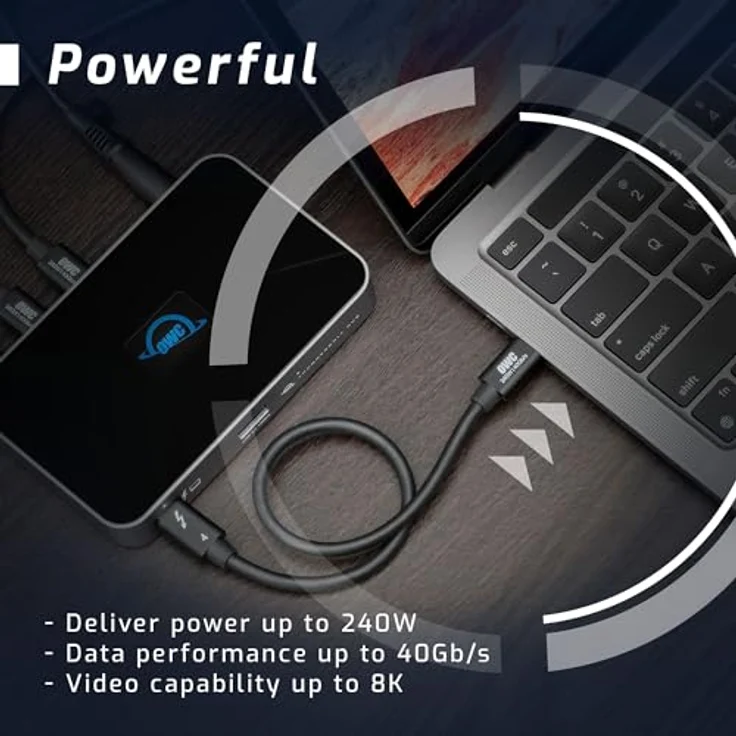OWC Thunderbolt 4/USB-C Kabel, 0.7m, Schwarz, 8K Unterstützung, 40 Gbps, USB-Stromversorgung (100 W) – Bild 3
