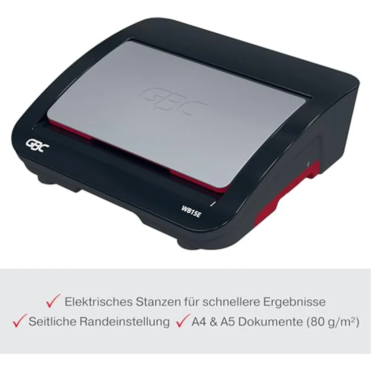 GBC WireBind WB15E, Elektrisches Bindegerät mit Bindekapazität für 125 Blätter A5/A4 und Anti-Stau-LED, Schwarz/Silber – Bild 4