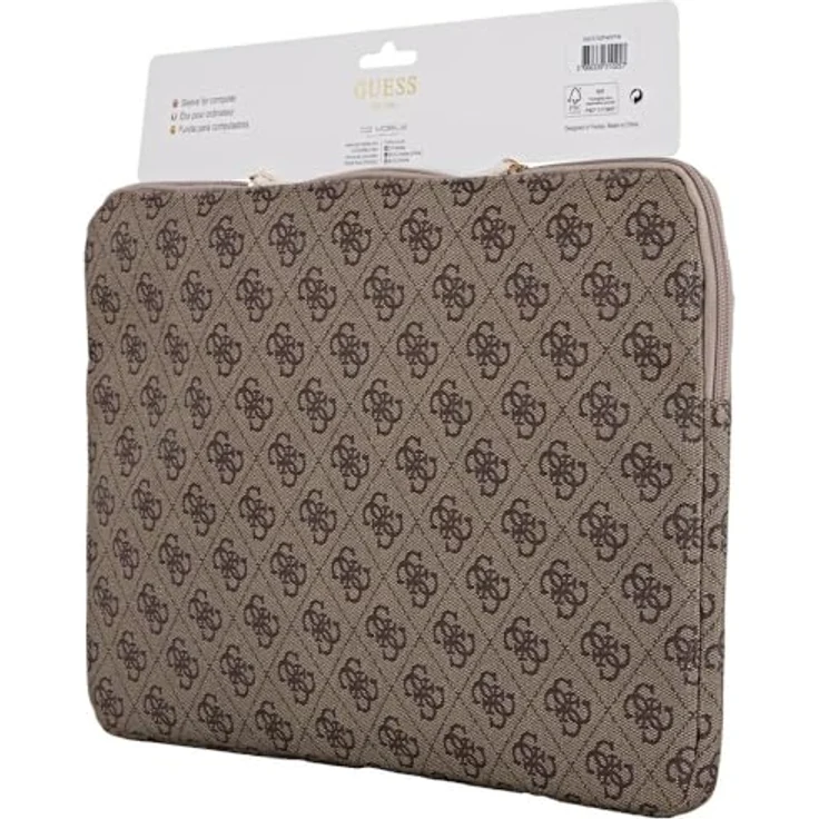 CG MOBILE Guess Sleeve 14" 4G Reißverschlusstasche aus Öko-Leder mit Dreieck-Logodesign, Braun – Bild 5