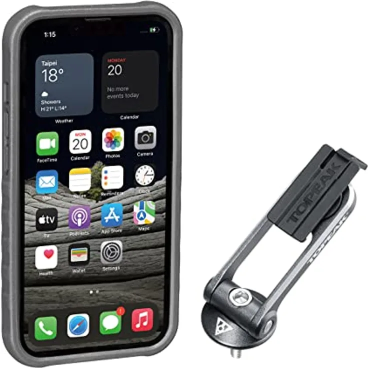 TOPEAK RideCase für iPhone 13 Pro, Black/Gray, mit Halter und Schutz, robustes Dual-Density-Exoskelett