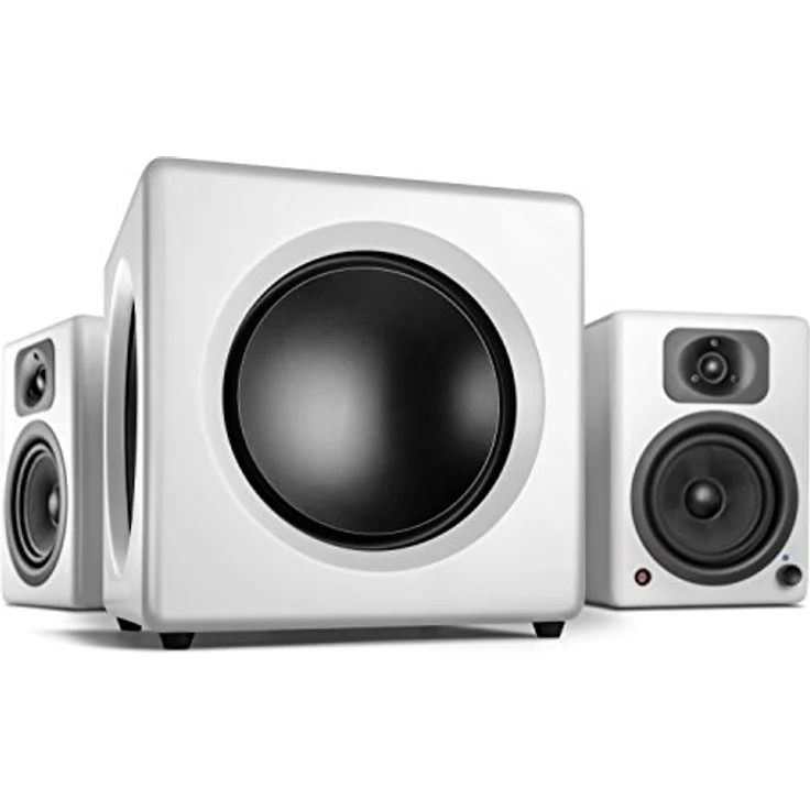Wavemaster 66401 Fusion - Aktiver Subwoofer (125 Watt) mit eingebautem Class-D-Verstärker, universell einsetzbar - optimiert für 2.0 Lautsprechersysteme Soft Weiß Subwoofer - 125 Watt - weiß – Bild 4