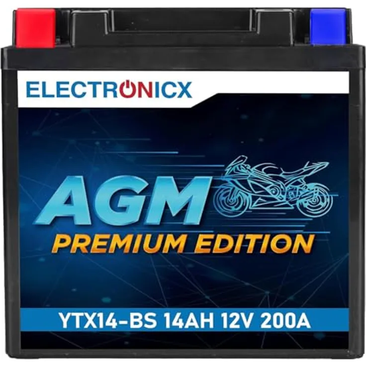 Electronicx YTX14-BS AGM Motorradbatterie 14Ah 12V 210A, wartungsfrei, rüttelfest, auslaufsicher für Motorrad, Roller, Quad und ATV