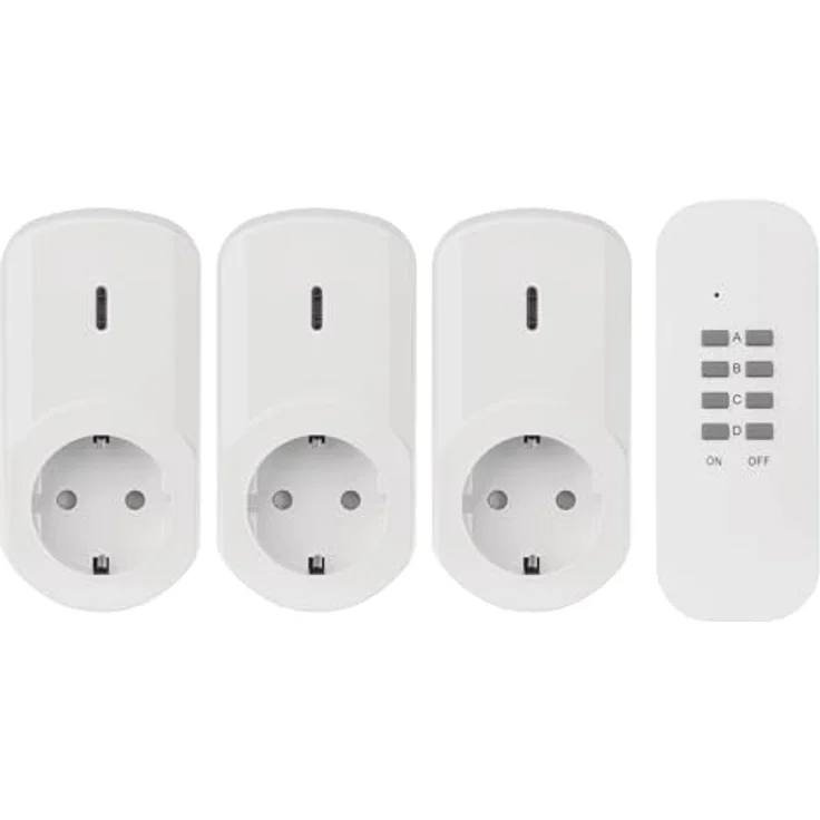EMOS Funksteckdosen 3er Set mit Fernbedienung, 25m Reichweite, 230 V, 1000 W, IP20 für Innenbereich, weiß – Bild 1