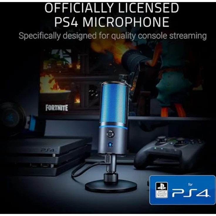 Razer Seiren X PS4 - USB Kondensator-Mikrofon für Streaming auf der PlayStation (Kompakt mit Schockdämpfer, Superniere Aufnahmemuster, latenzfrei, Stumm-Taste) Schwarz-Blau – Bild 3
