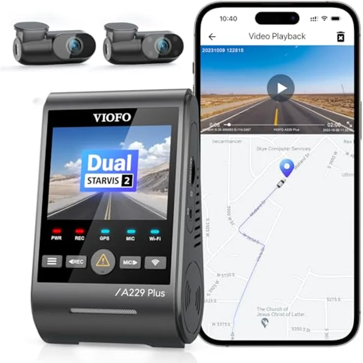 VIOFO A229 Plus 3 Lens 2K + 2K + 1080P, Dual STARVIS 2, HDR Vorne hinten Dashcam Auto, Sprachsteurung & 5GHz Wi-Fi WLAN Autokamera, Ultrapräzises GPS, Super Nachtsicht 2.0, Sprachausgabe, 512 GB Max