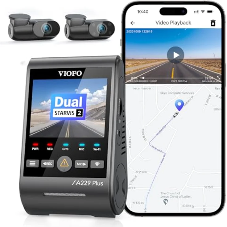 VIOFO A229 Plus 3 Lens 2K + 2K + 1080P, Dual STARVIS 2, HDR Vorne hinten Dashcam Auto, Sprachsteurung & 5GHz Wi-Fi WLAN Autokamera, Ultrapräzises GPS, Super Nachtsicht 2.0, Sprachausgabe, 512 GB Max – Bild 1