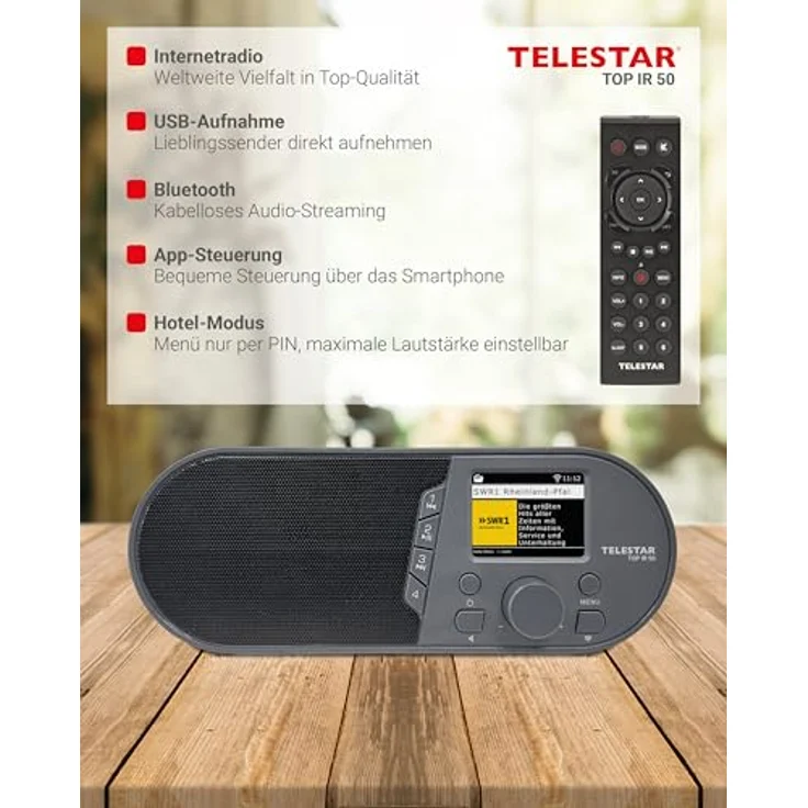 TELESTAR TOP IR 50, Internetradio mit Bluetooth 5.3, 7 W Lautsprecher, USB-Aufnahmefunktion und Fernbedienung – Anthrazit – Bild 4