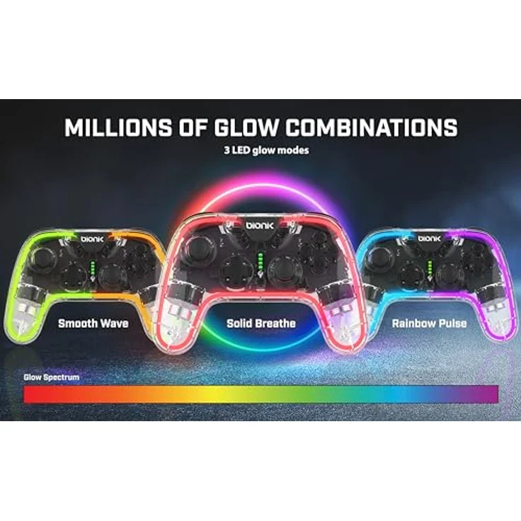 BIONIK Neoglow Switch Wireless Controller Gamepad, kabellos für Android, Nintendo Switch, PC, transparent mit Turbo-Taste – Bild 3
