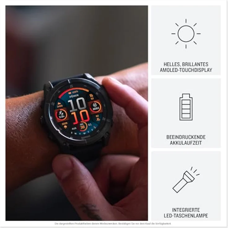 Garmin fēnix 8 47mm, Multisport-Smartwatch mit AMOLED Display, Taschenlampe, Topo-Karten, Telefonie, Music Pay – Bild 3