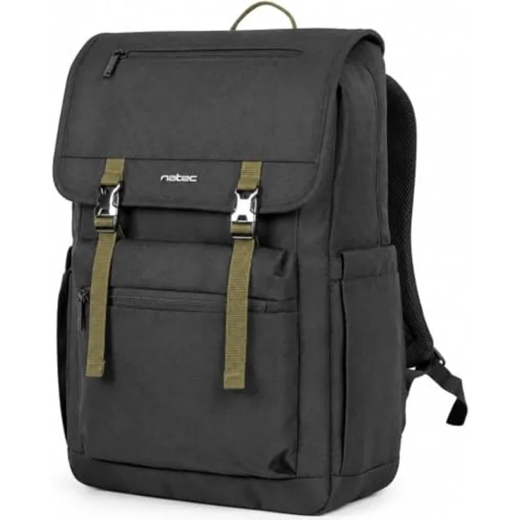 Natec Niala Laptop Rucksack 15,6 Zoll, 18 L, urbaner Rucksack aus 100% recyceltem Polyester, spritzwassergeschützt, Schwarz-Grün