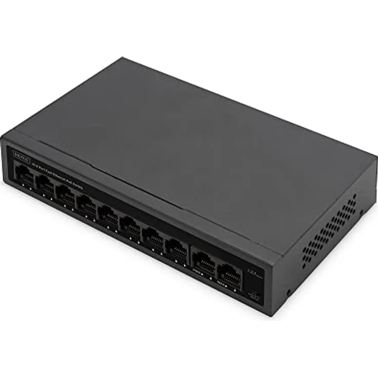DIGITUS 10 Port Fast Ethernet PoE Switch - Unmanaged - 8 RJ45 PoE Ports + 2 RJ45 Ports - 60W PoE-Budget - CCTV-Modus - 10/100 Mbps - schwarz – Bild 1