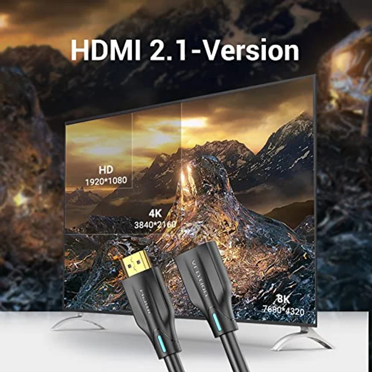 VENTION HDMI 2.1 Verlängerungskabel 1,5m, 4K/120Hz, 8K/60Hz, Stecker auf Buchse, kompatibel mit TV, Laptop, Tablet, HDTV, Projektor, stabile Signalübertragung, PVC-ummantelt – Bild 3