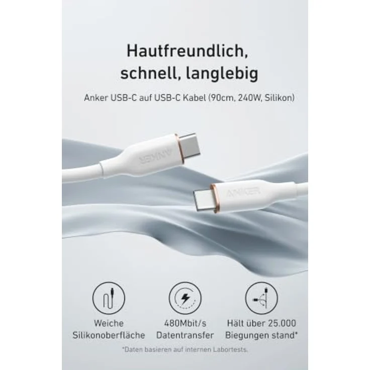 Anker 240W PowerLine III Flow USB C auf USB C Kabel, 0,9m, ultra-schnelles Laden, strapazierfähig und verheddert nie – Bild 2
