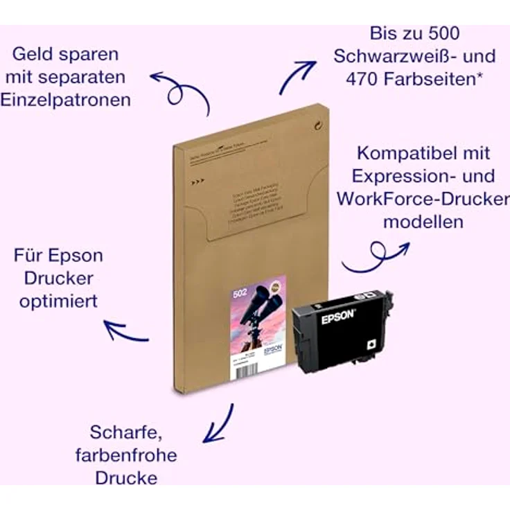 Epson Original 502 Tinte Fernglas, XP-5100 XP-5105 WF-2860DWF WF-2865DWF (Multipack 4-farbig) – Bild 2