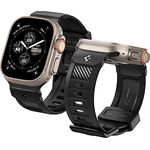 Spigen Rugged Band Armband für Apple Watch Ultra 2/1 49mm, Serie 10 46mm - Schwarz, TPU Material mit Karbonfaser Design, verstellbares Armband, kompatibel mit Serie 9/8/7/6/5/4/SE 45mm,44mm